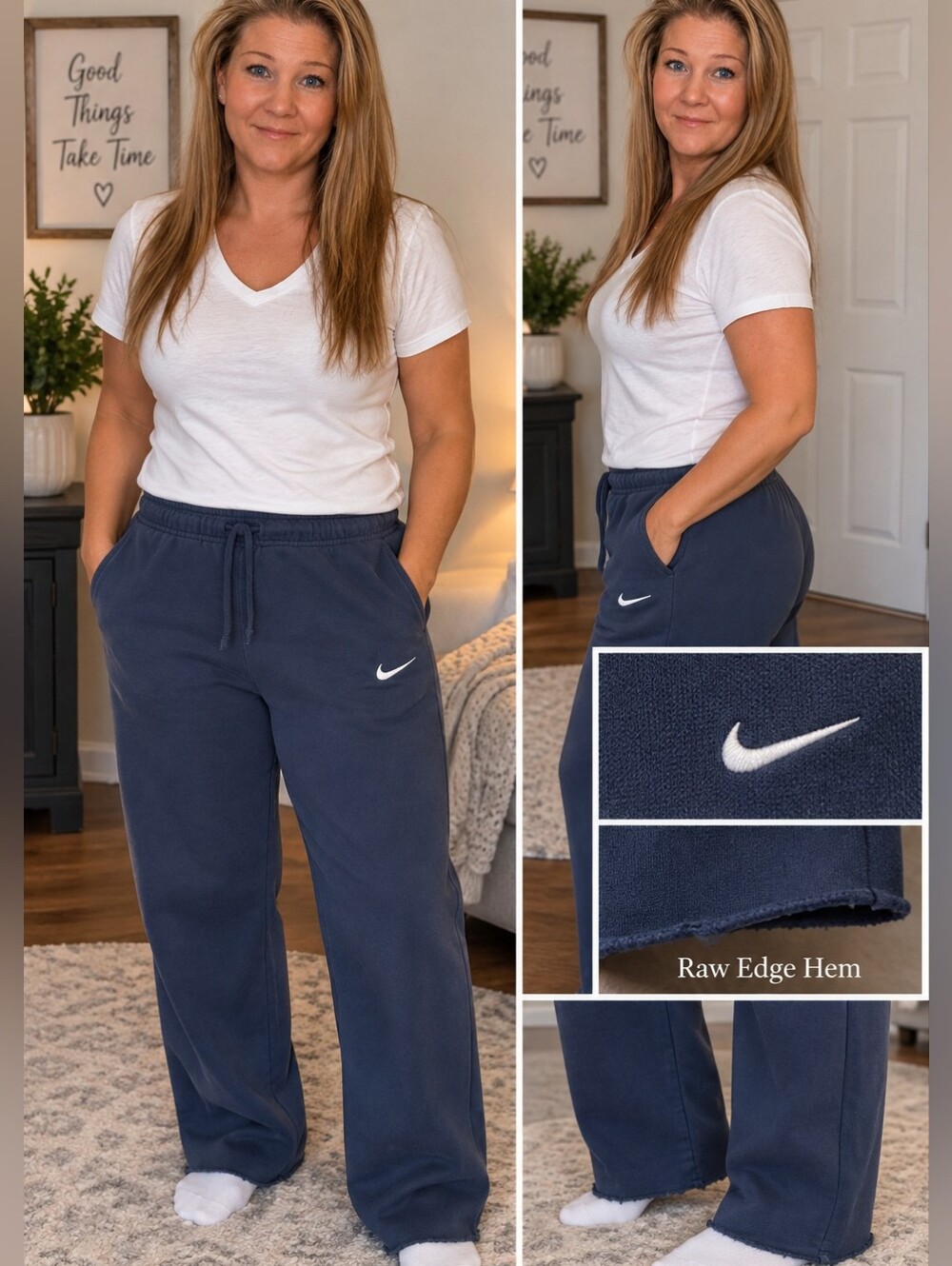 Nike Navy Blue Unisex Sweatpants with White Swoosh